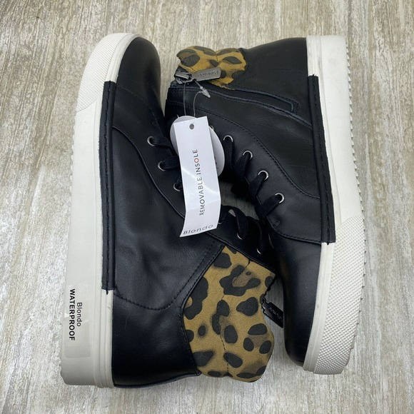 Blondo Womens 8 Grazen Boots NEW Black Leather Animal Leopard Waterproof Booties - Picture 7 of 13